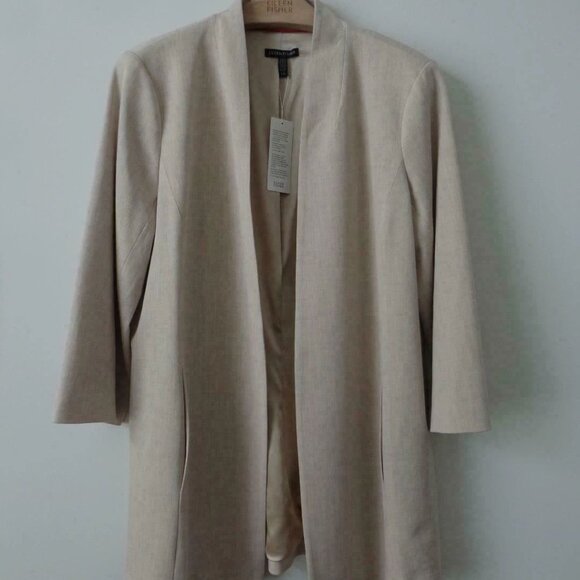 NWT EILEEN FISHER Beige Drapery Stretch Kimono 3/4 Sleeve Long Jacket L, XL - Picture 6 of 7